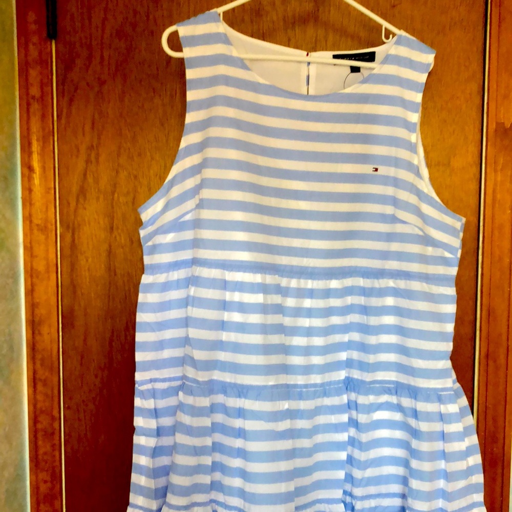 Tommy Hilfiger Blue Striped Tiered Dress XXL